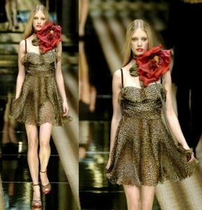 AUTÉNTICO PASARELA D&G Dolce&Gabbana Seda Marrón Estampado Leopardo Bustier Sujetador Vestido IT 40 - Imagen 1 de 10