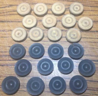 Vintage Draughts Counters (24) Full Set App. 1 Inch Wooden Black And Light Brown - Image 1 of 4