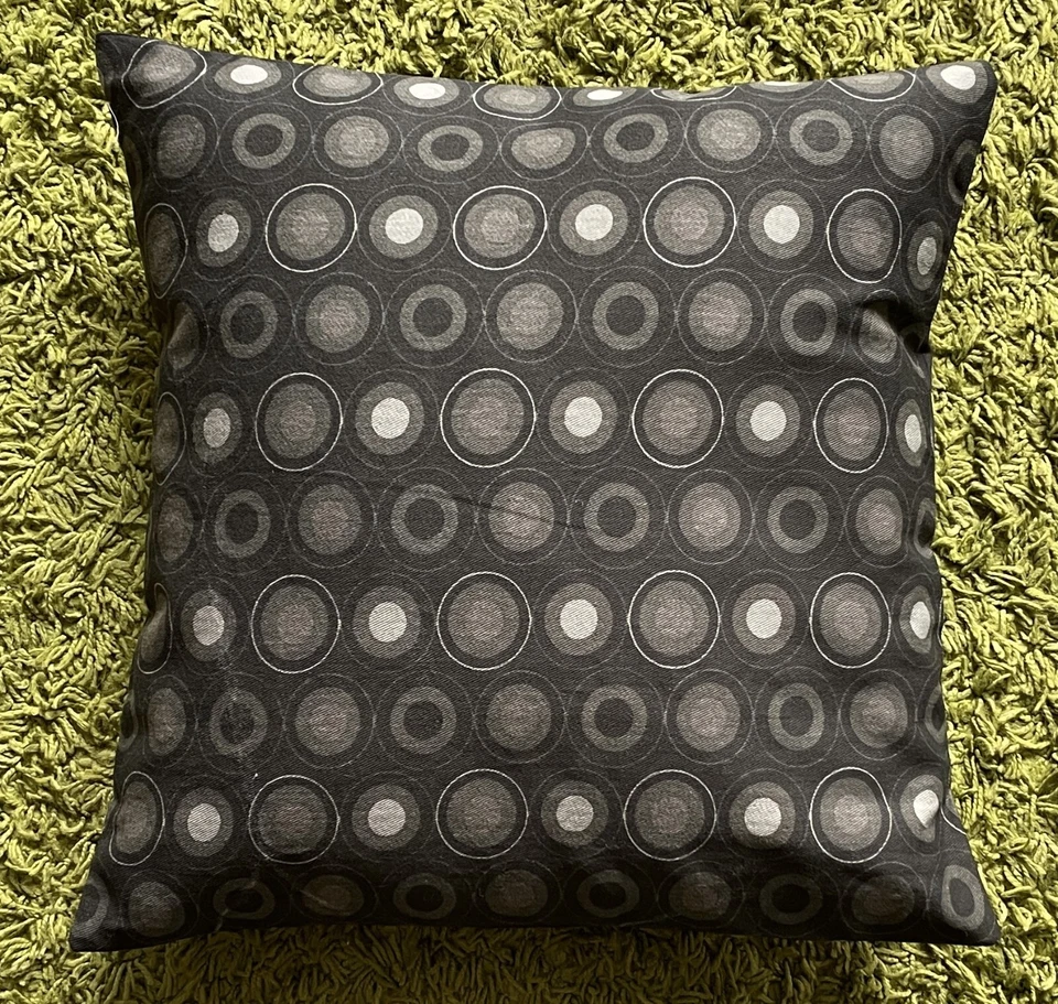 Black circles spots print & Plain black 100% cotton fabric cushion 16" X 16" - Image 1 of 1