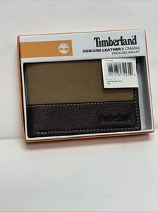 Timberland Men's Tan Canvas-Genuine Leather Passcase Wallet - Picture 1 of 9