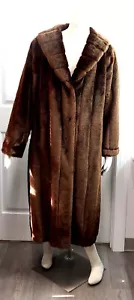 DENNISS BASSO Brown Faux Mink Fur Womans Coat Size 1X Full Length Overcoat - Picture 1 of 18