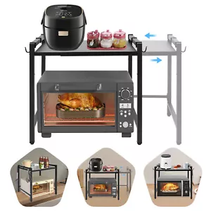 Soporte para microondas ajustable negro estante para horno cocina encimera organizador con ganchos - Imagen 1 de 20