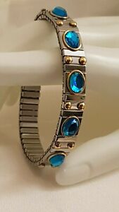 London blue topaz Bracelet Gold 24k Hmade 2.5ct Swarovski Crystal Jewelry Silver