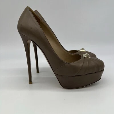 Valentino Garavani Rockstud Leather Pleated Studded Platform Pump Shoes Heels - Image 1 of 4