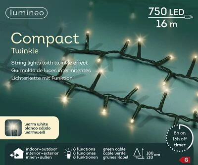 Lumineo Lichterkette Compact Twinkle 750 LED 16 m warm weiß, grünes Kabel - Bild 1 von 4