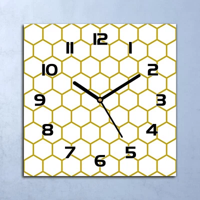 Horloge Murale En Verre moderne Or géométrique blanc 30x30 - Photo 1/4