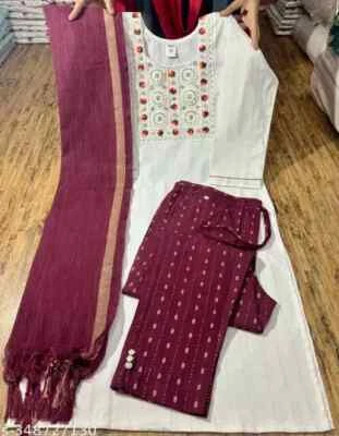 Hermoso bordado étnico hecho a mano para mujer Kurti y pantalón con pies Dupatta Foto 1 de 3