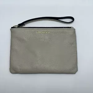 TRENERY Womens Zip Clutch Purse Small Beige Black Leather NWOT - Picture 1 of 9
