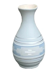 Pale blue southwestern decor pottery vase hand painted by TESA, 5 1/8" h - Picture 1 of 5
