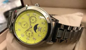 Cavadini Cavallo 1 21/32in Men's Watch Calendar Moon Phase Steel Face Yellow - Picture 1 of 3