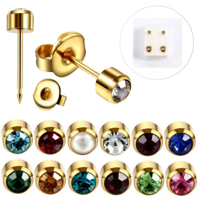Ohr Piercing Edelstahl Ohrstecker Runder Kristall Gold Farbe Ohrring 2mm , - Bild 1 von 4
