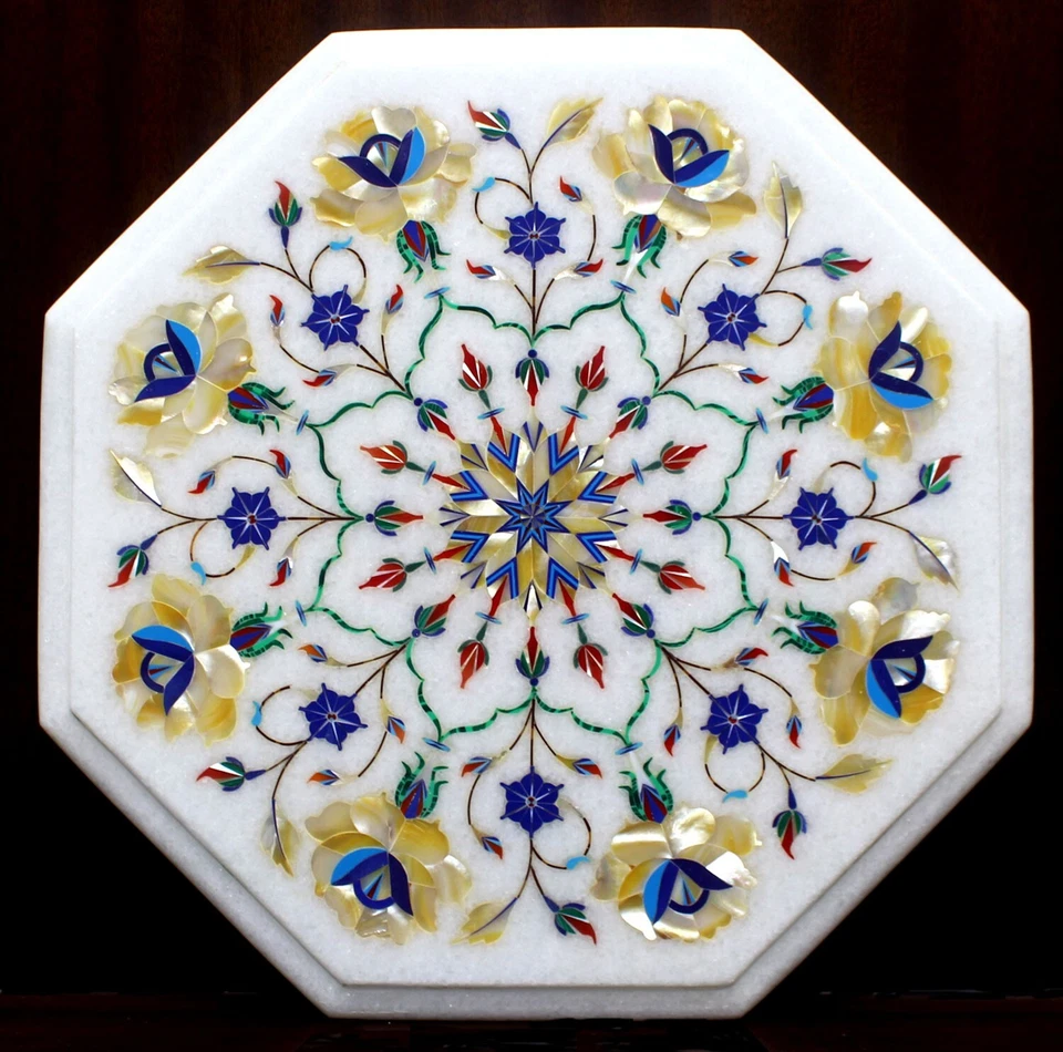 12" hand made marble table top inlaid with MOTHER OF PEARL coffee table - Image 1 of 4