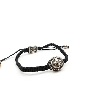 King Baby Studio Black Cord Slide Bracelet MB Cross Concho Bead Silver .925 7.25 - Picture 1 of 9