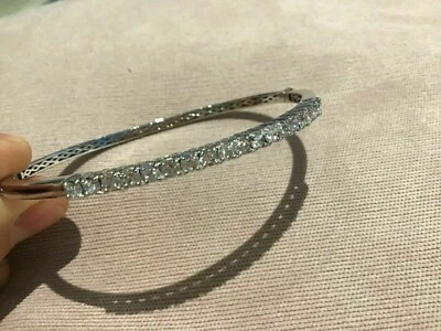 3.0CT Künstlicher Diamant Brillant Rund Armreif Armband 7.5 " Platin Beschichtet - Bild 1 von 4