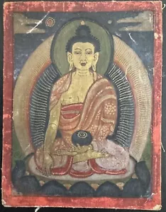 OLD MONGOLIAN TIBETAN BUDDHIST SMALL THANGKA PAINTING - Picture 1 of 2