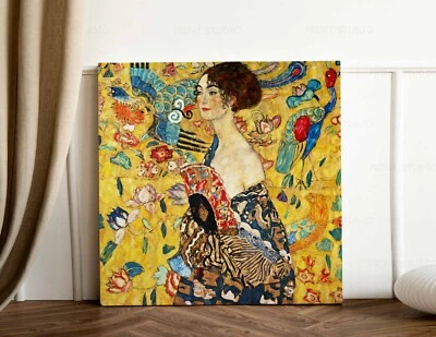 Gustav Klimt Lady with a fan 1917-1918 Reproduction canvas or poster art print  - Image 1 of 4