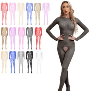 Womens See Through Silky Bodystocking Sexy Jumpsuits Full Bodysuit Shapewear