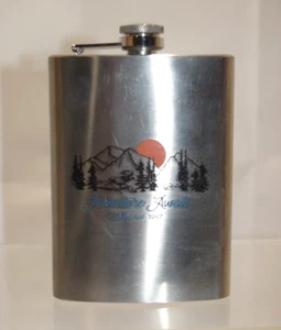 Adventure Awaits Est 1987 Moose Mountain Scene  7.5oz Stainless Steel Flask OT - Picture 1 of 6