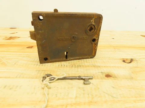 Antique Norleigh Diamond Hardware  Rim Lock with Skeleton Key Cover