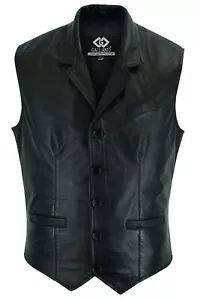 Gilet da uomo nero formale stile collare in pelle gilet moda moto - Foto 1 di 4
