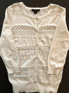 COVINGTON Woman’s (XS) Lacy Open Crochet Front 3/4 Sleeve Cardigan White - Picture 1 of 9