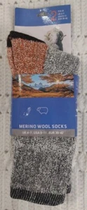 2 Pack Of Merino Wool Blend Long Crew Socks Men Size 9-11 Gray,Orange,Brown NWT - Picture 1 of 3