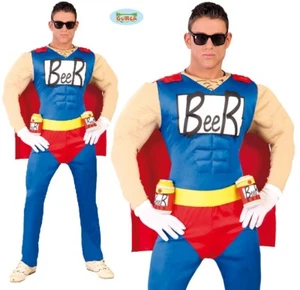 Mens Beer Man Fancy Dress Costume Beerman Superhero Stag Night Outfit fg - Picture 1 of 8