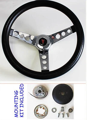 1964-1966 Tempest Grand Prix LeMans Black & Chrome Steering Wheel Kit 14 1/2" — 第 1/4 张图片
