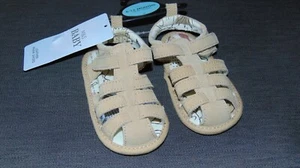 M&S Sandals Leather Upper Rip Tape 6-12mths Stone (Lt Brown) BNWT - Picture 1 of 1