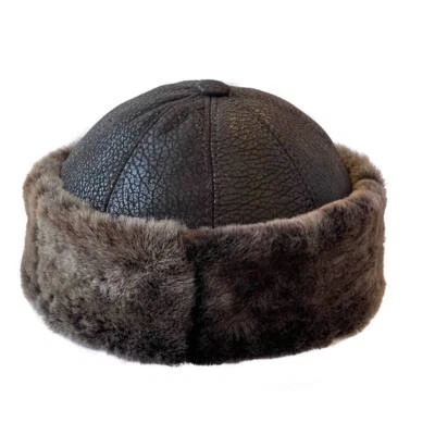 Real Shearling Sheepskin Winter  Hat | Fur Beanie Leather Skull Hat - Image 1 of 4