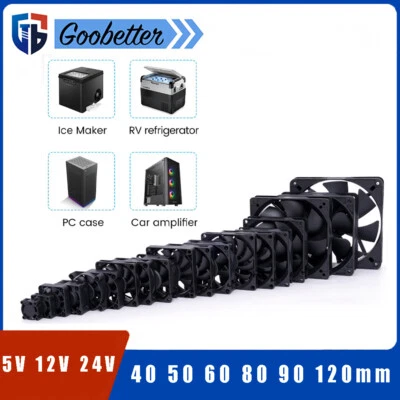 DC5V 12V 24V PC Computer Cooling Fan Brushless Black Small 40 50 60 80 90 120mm - Image 1 of 4