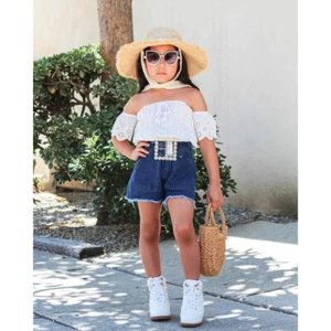 2PCSToddler Kids Girls Baby Tops Short Demin Pants Summer Outfits Set Clothes - Picture 1 of 6