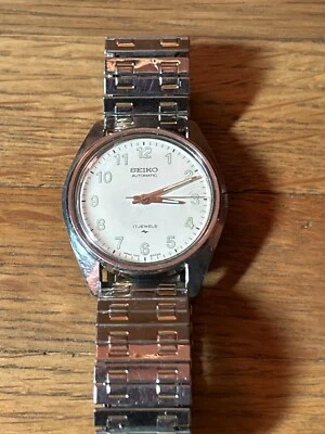Vintage SEIKO 7001-8009 Automático Blanco Plata Inoxidable Analógico Años 70 Muy Limpio Foto 1 de 4