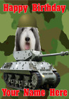 Militär Armee Panzer bärtiger Collie Hund j26 Spaß süß A5 personalisierte Geburtstagskarte