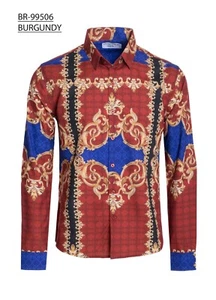 New Mens Medium Size Dress Shirt Slim Fit Red Blue Gold Floral Elegant Pattern - Picture 1 of 2