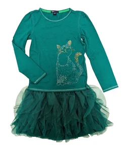 GAP Girl's Size M 8 Outfit Sparkle Cat Shirt Top Tulle Ruffle Skirt Green Party - Picture 1 of 5