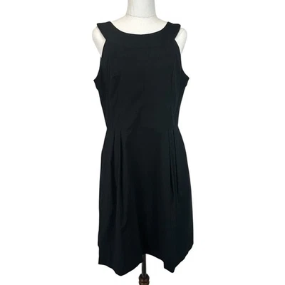 Cue Midi Dress AU 12 US 8 Black Sleeveless Cotton Pockets Work Classic - Image 1 of 4