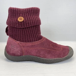 Keen Shay Damenstiefel Größe 6,5 burgunderrot Wildleder Strickmanschette Knopf Knöchel warm gemütlich - Bild 1 von 11