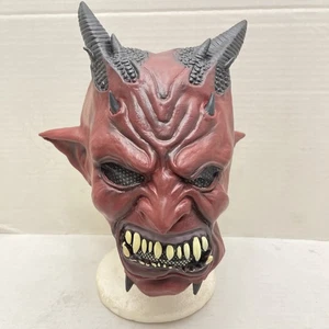 Satan Devin Lucifer Latex Rubber Mask Halloween Horror Horned Red - Picture 1 of 9