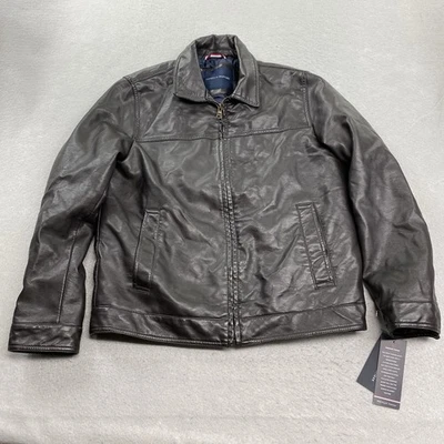 Tommy Hilfiger Chaqueta Para Hombre Mediana Marrón Cremallera Completa Imitación Cuero Edredón Forrado Foto 1 de 4