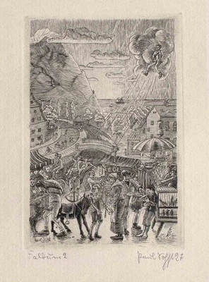 Küstenstadt Jahrmarkt Illustration Paul Sohst signiert Radierung 1926 - Bild 1 von 4