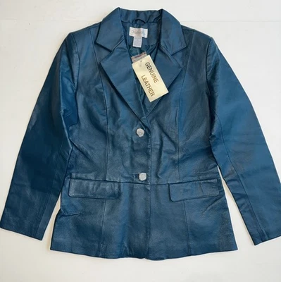 Blazer Chaqueta De Cuero Azul TEAL Chadwicks De Colección Nuevo Con Etiquetas para Mujer Talla 8 Nuevo con Etiquetas Foto 1 de 4
