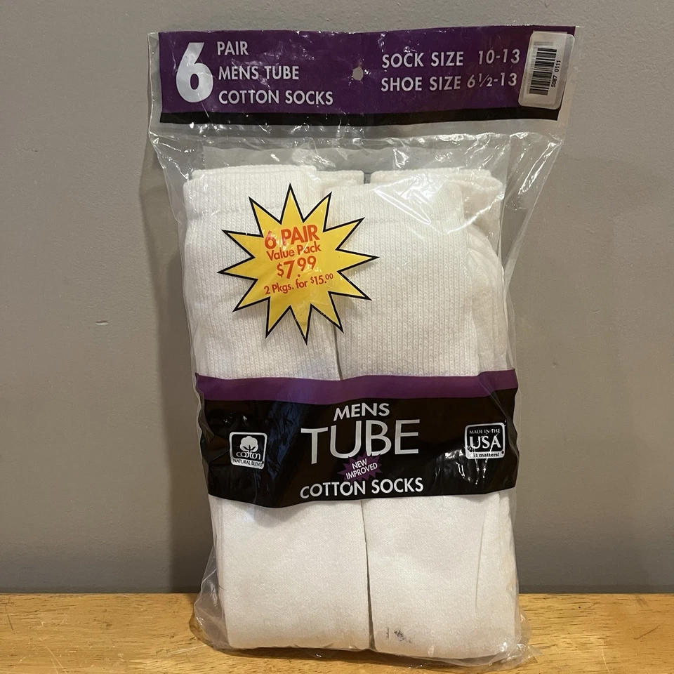 Payless Vintage Para Hombre Calcetines Tubo Doble Longitud 6 Pares Hechos en EE. UU. Mezcla de Algodón Nuevo de Lote Antiguo Foto 1 de 4