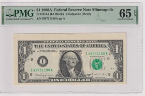 **XTRA SELVAGE** Fr 1915-I 1988A $1 FRN I99751188A PMG 65EPQ GREEN SEAL 1988-A - Picture 1 of 2