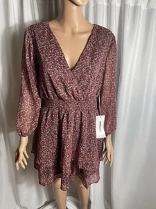 Mimi Chica Women's Size L Floral Muti Tier Smock Waist V-Neck Long Sleeve Dress - Picture 1 of 12