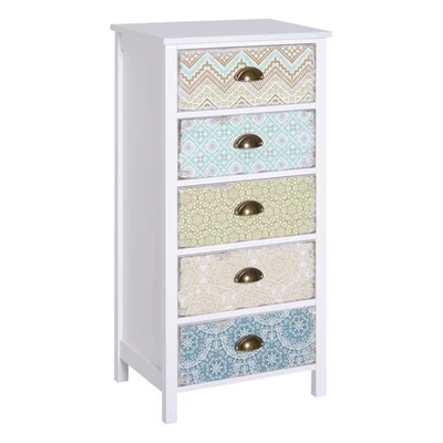 HOMCOM Storage Chest Unit Dresser 5 Drawer Retro Style Wood White Entryway - Image 1 of 4