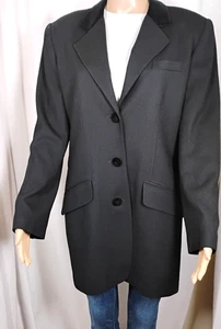 Vintage  Womens 12 Casual Corner 100% PURE WOOL Black Retro Blazer Velvet Collar - Picture 1 of 24
