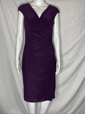 Vestido Ralph Lauren púrpura oscuro talla 8 cuello en V acanalado lateral drapeado hasta la rodilla Foto 1 de 4