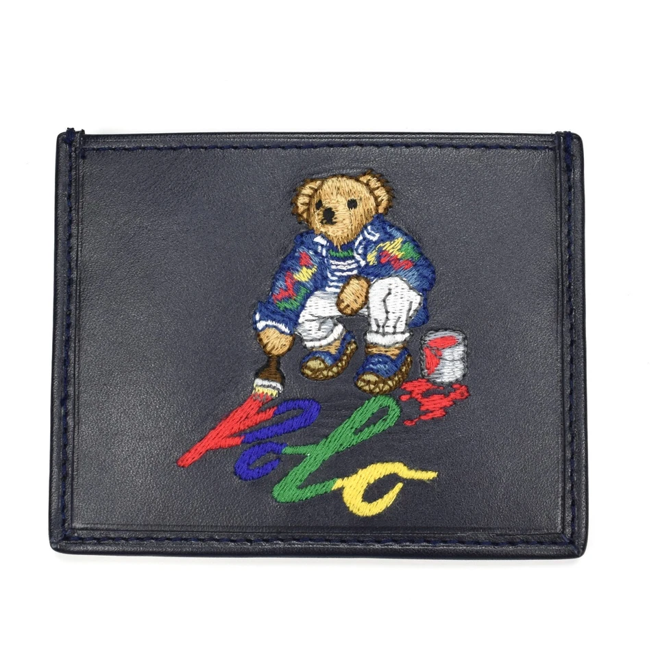 Polo Bear Ralph Lauren Navy Leather Card Holder Wallet Men's AUTHENTIC