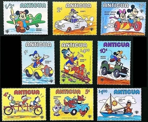 👉 DISNEY = ANTIGUA 1980 TRANSPORT MNH CYCLING, CHICKEN, TRAINS, MOTORCYCLE - Picture 1 of 1